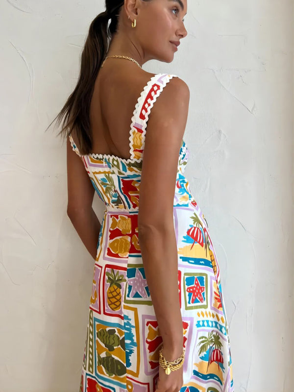 Alyssa Fashionable Personalized Graffiti Strap Tube Top Casual Dress