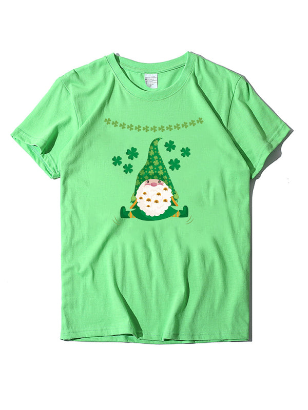 Lily Women's New Hat Old Man Clover Print St. Patrick's Day Short Sleeve T-Shirt