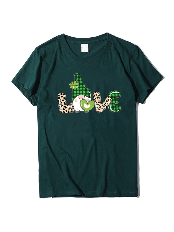 Caitlin Women's New Leopard Print Love + Clover Print St. Patrick's Day Short-Sleeved T-Shirt