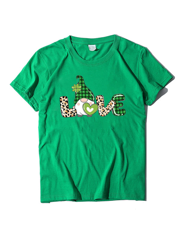 Caitlin Women's New Leopard Print Love + Clover Print St. Patrick's Day Short-Sleeved T-Shirt
