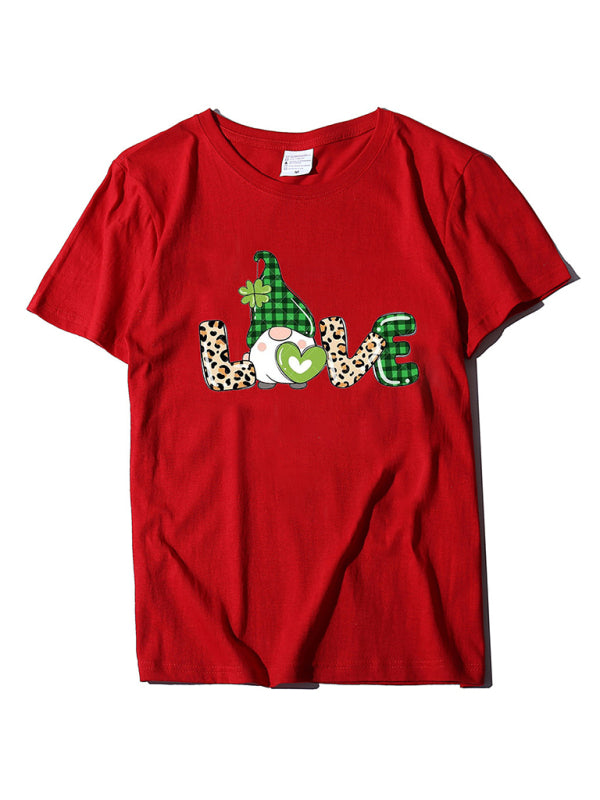 Caitlin Women's New Leopard Print Love + Clover Print St. Patrick's Day Short-Sleeved T-Shirt