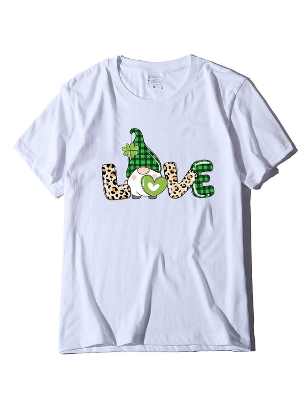 Caitlin Women's New Leopard Print Love + Clover Print St. Patrick's Day Short-Sleeved T-Shirt