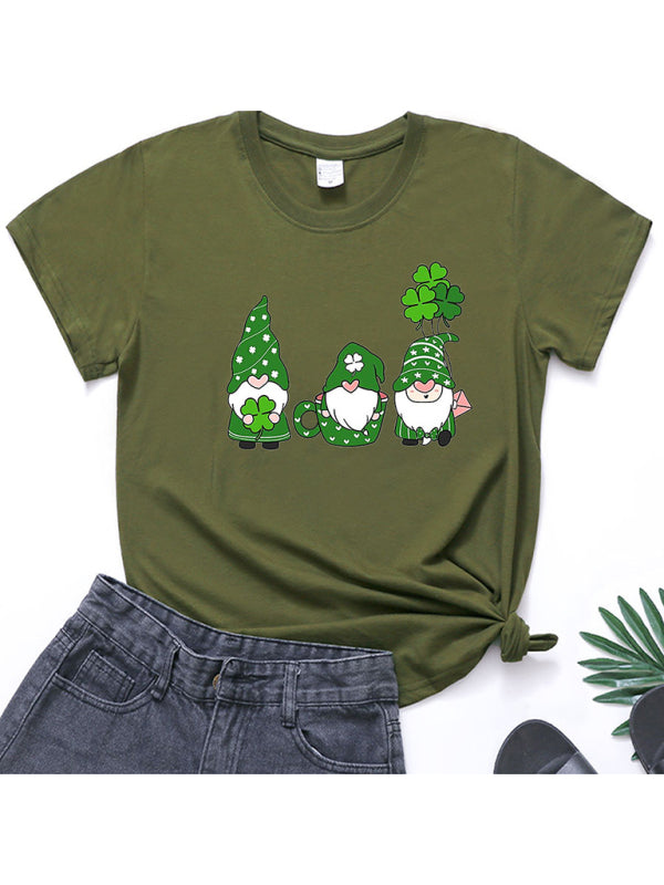 Madeline Women's New Three Bearded Old Men + Clover Print St. Patrick's Day Short-Sleeved T-Shirt