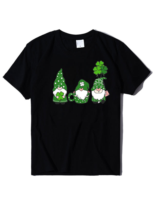 Madeline Women's New Three Bearded Old Men + Clover Print St. Patrick's Day Short-Sleeved T-Shirt