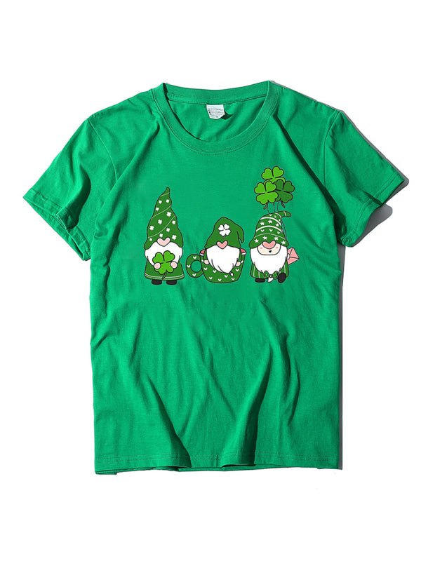 Madeline Women's New Three Bearded Old Men + Clover Print St. Patrick's Day Short-Sleeved T-Shirt
