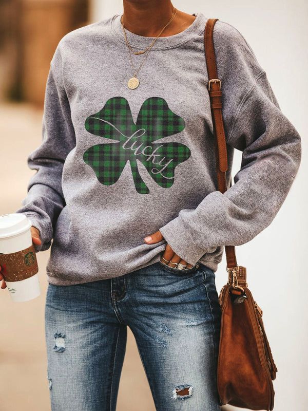 Khalani Women's New Lucky Clover Printed Round Neck Sweatshirt