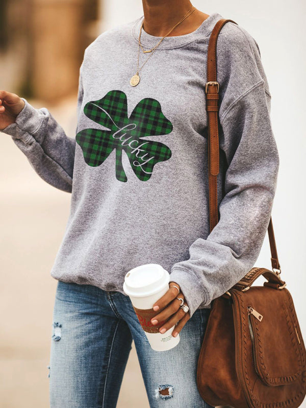 Khalani Women's New Lucky Clover Printed Round Neck Sweatshirt
