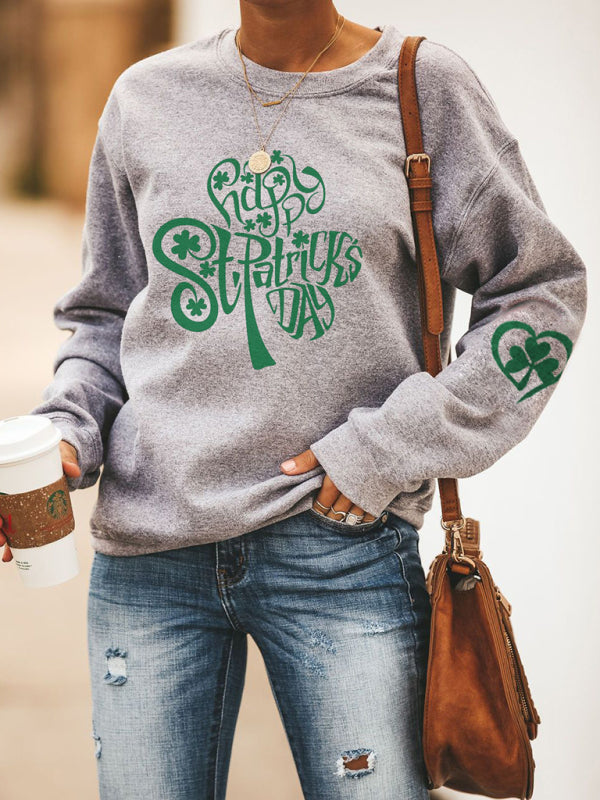 Khalani Women's New Lucky Clover Printed Round Neck Sweatshirt