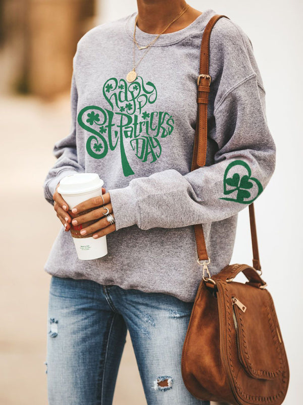 Khalani Women's New Lucky Clover Printed Round Neck Sweatshirt