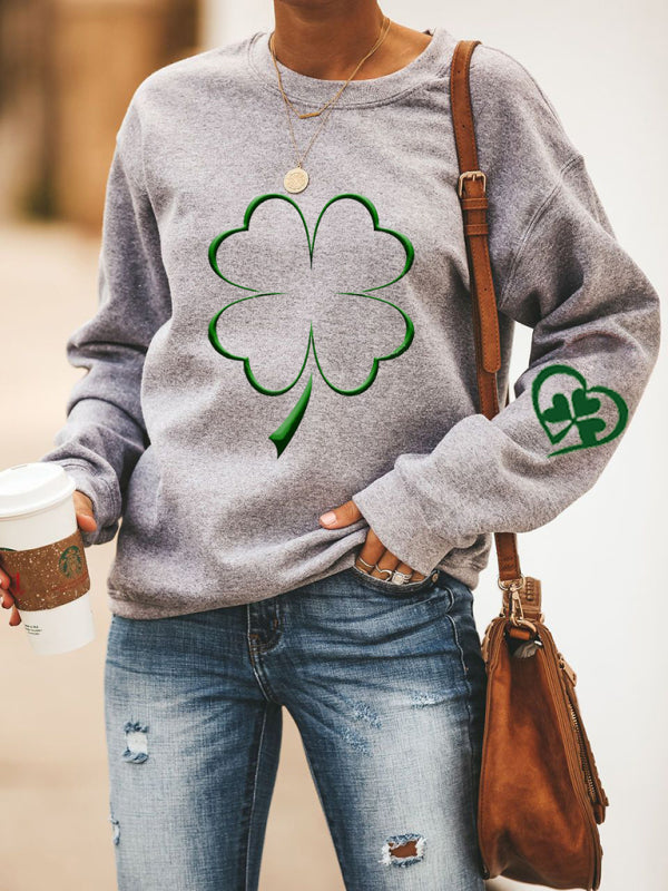 Khalani Women's New Lucky Clover Printed Round Neck Sweatshirt