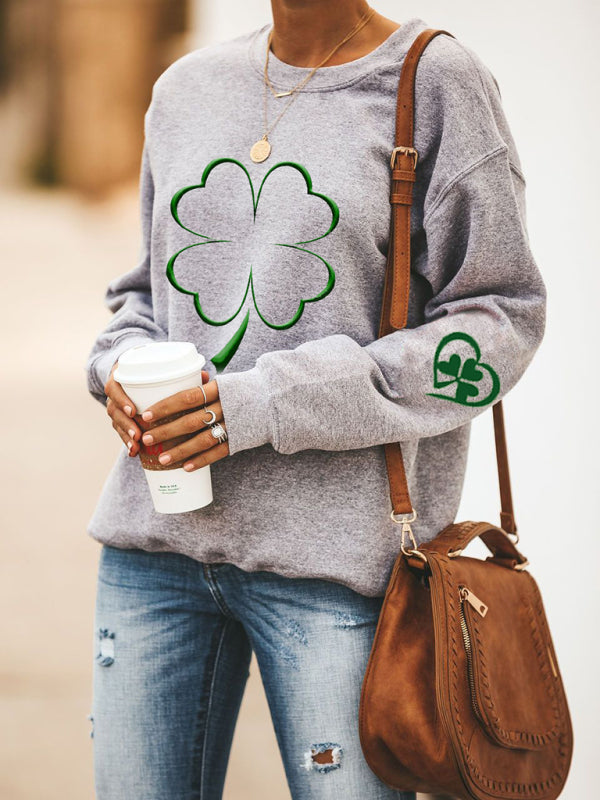 Khalani Women's New Lucky Clover Printed Round Neck Sweatshirt