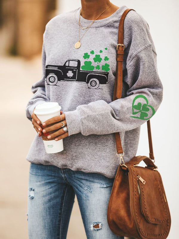 Khalani Women's New Lucky Clover Printed Round Neck Sweatshirt