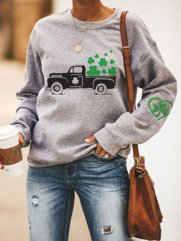 Khalani Women's New Lucky Clover Printed Round Neck Sweatshirt