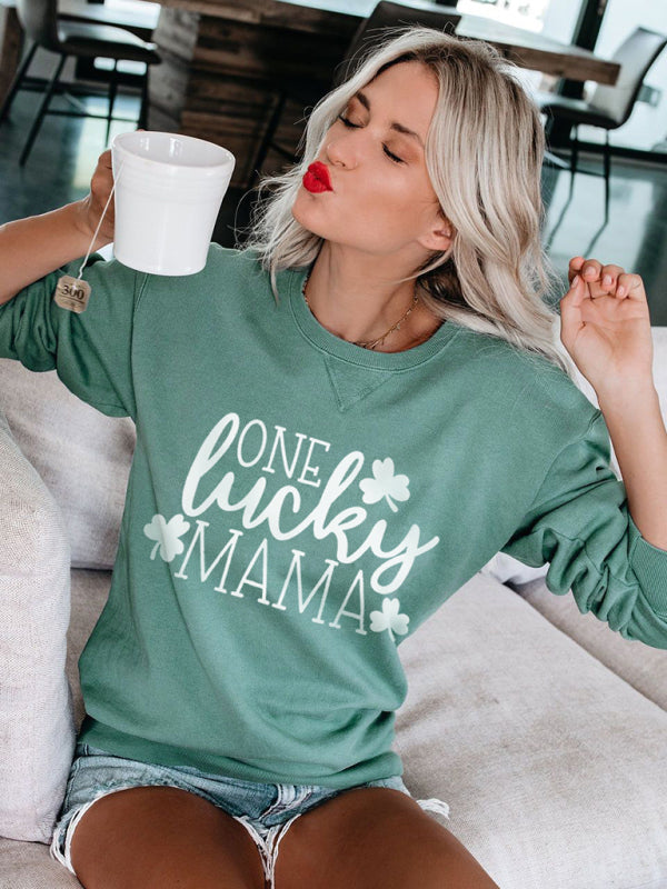 Khalani Women's New Lucky Clover Printed Round Neck Sweatshirt