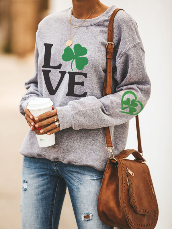 Khalani Women's New Lucky Clover Printed Round Neck Sweatshirt