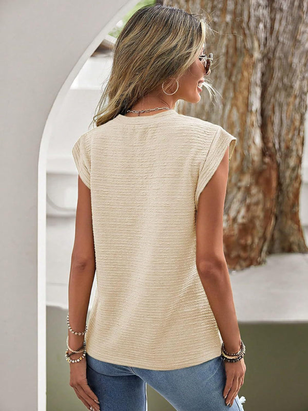 Maisy Women's Solid Color Pleated Round Neck Short Sleeve Fashion Casual T-Shirt