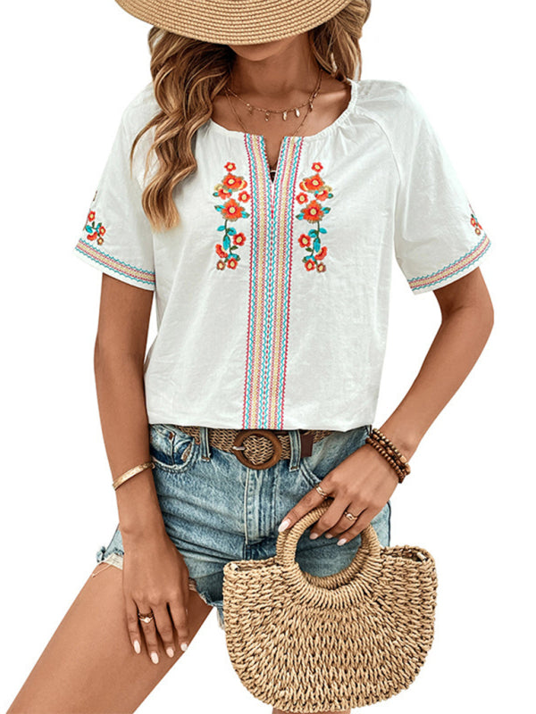 Galina Women's New Casual V-Neck Design Top Embroidered Shirt