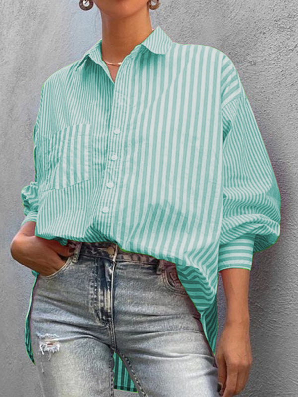 Freja New Women's Simple Fashionable Shirt Long Sleeve Striped Shirt