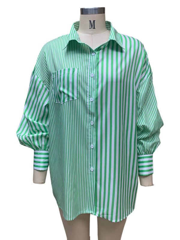 Freja New Women's Simple Fashionable Shirt Long Sleeve Striped Shirt