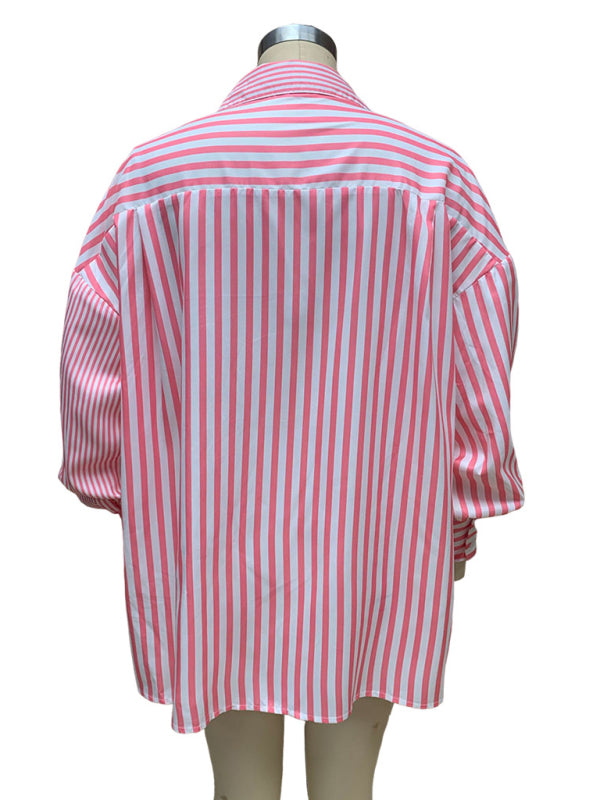 Freja New Women's Simple Fashionable Shirt Long Sleeve Striped Shirt