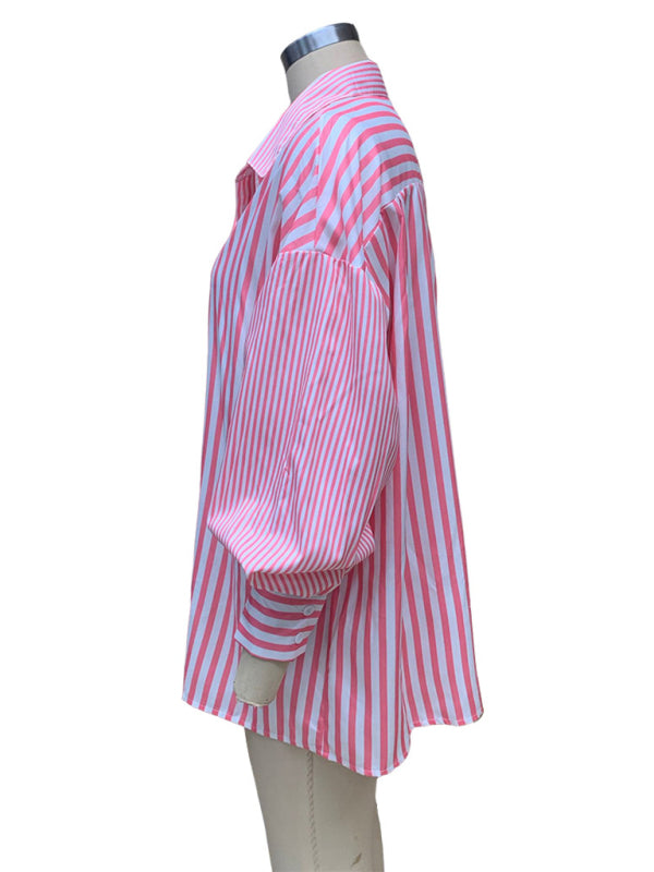 Freja New Women's Simple Fashionable Shirt Long Sleeve Striped Shirt
