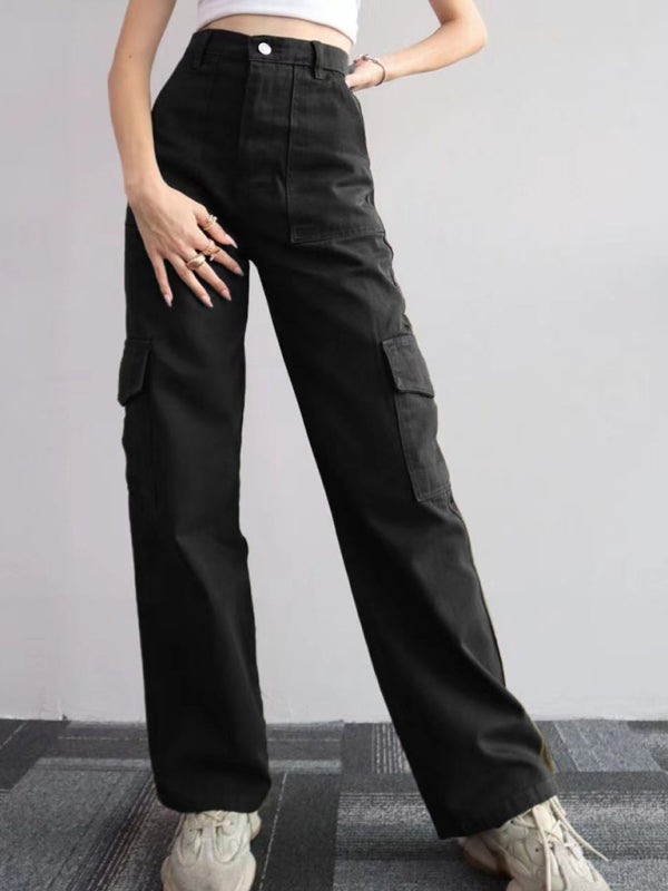 Isabella Versatile casual pants, mid-rise three-dimensional pocket trousers, waist-cinching overalls
