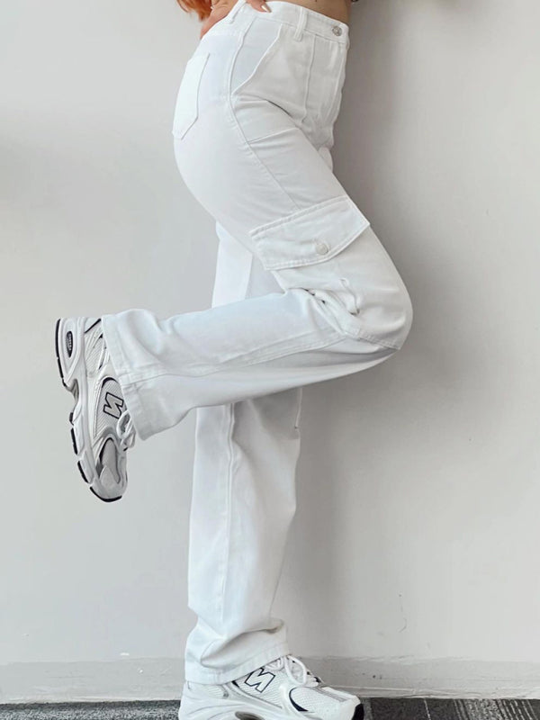 Isabella Versatile casual pants, mid-rise three-dimensional pocket trousers, waist-cinching overalls