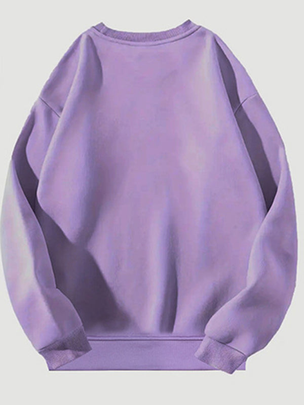 Jodie New Retro Letter Print Round Neck Long Sleeve Sweatshirt