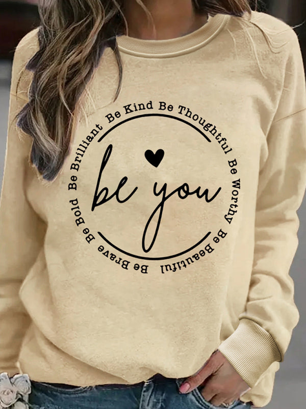 Harlee New Love Letter Printed Round Neck Long Sleeve Sweatshirt