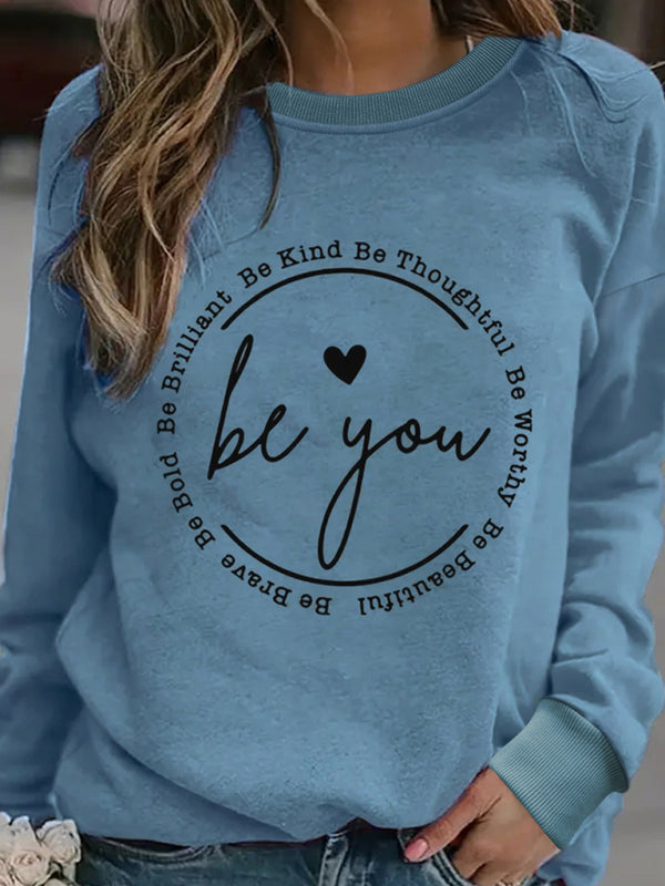 Harlee New Love Letter Printed Round Neck Long Sleeve Sweatshirt