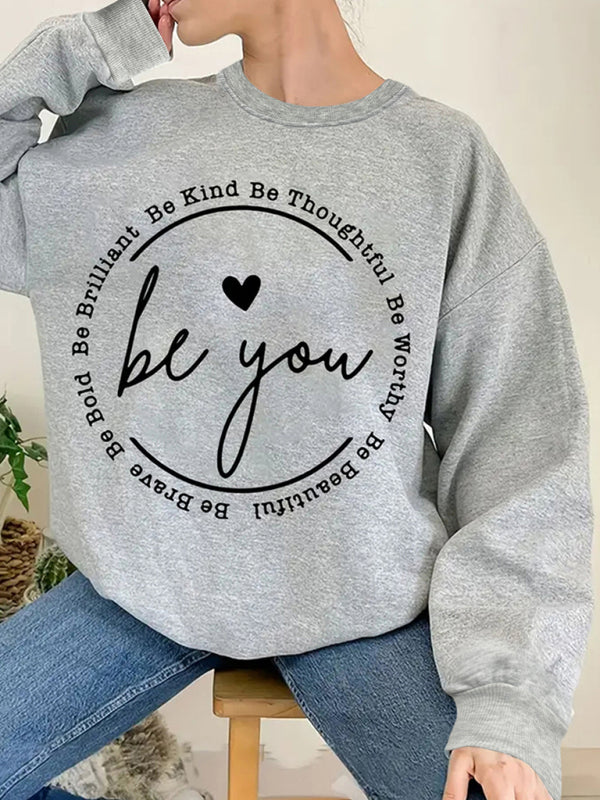 Harlee New Love Letter Printed Round Neck Long Sleeve Sweatshirt