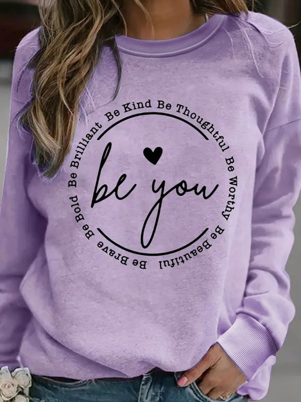 Harlee New Love Letter Printed Round Neck Long Sleeve Sweatshirt