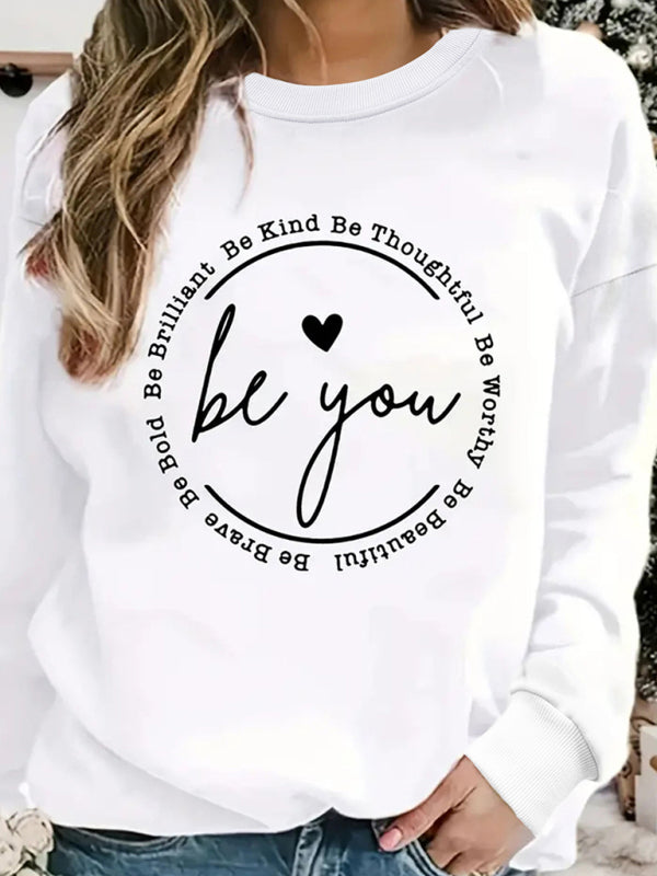 Harlee New Love Letter Printed Round Neck Long Sleeve Sweatshirt