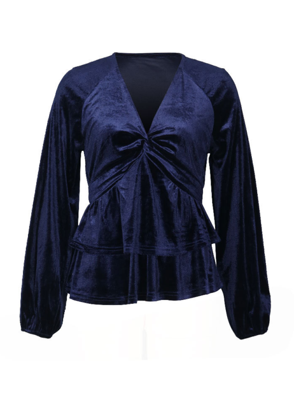 Liviana Women's Solid Color V-Neck Velvet Long-Sleeved Top
