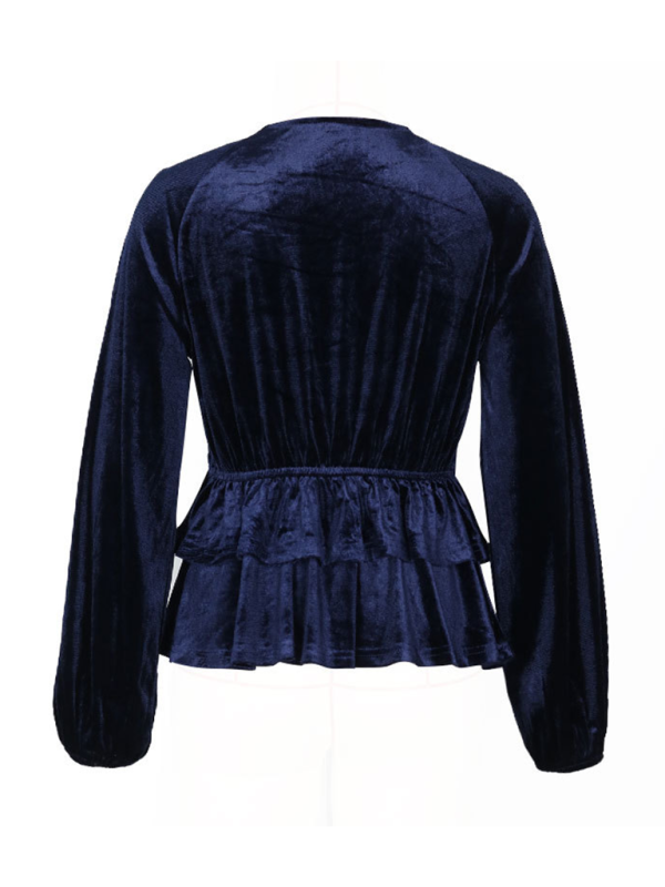 Liviana Women's Solid Color V-Neck Velvet Long-Sleeved Top
