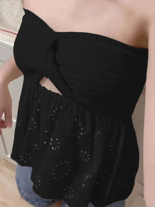 Ginevra Fashionable Casual Knitted Embroidered Stitching Holiday Sexy Tube Top