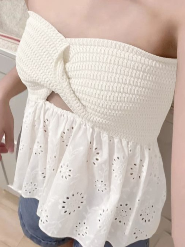 Ginevra Fashionable Casual Knitted Embroidered Stitching Holiday Sexy Tube Top