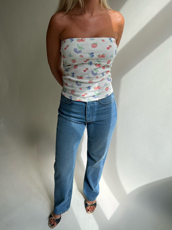 Imara Fashionable And Sexy Retro Tube Top Short Sleeveless Floral Polka Dot Bottoming Vest