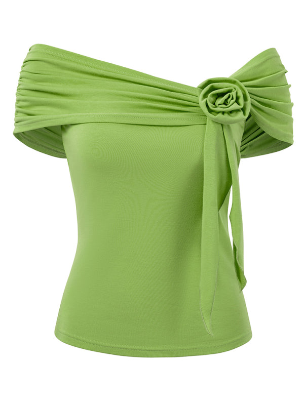 Haven New Casual Solid Color One Shoulder Waist Top
