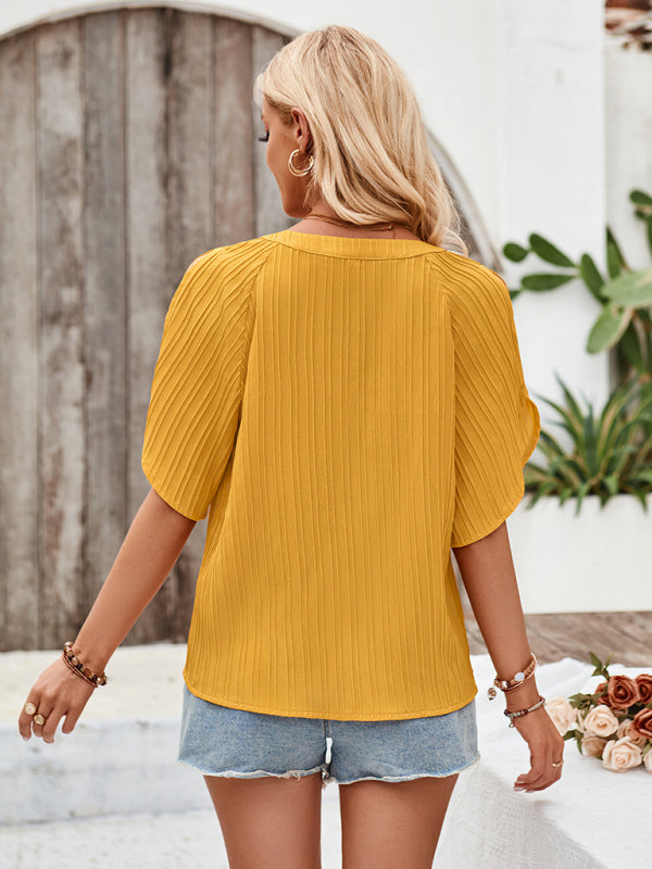 Faylinn New Casual Solid Color V-Neck Slim Fit Hollow Top