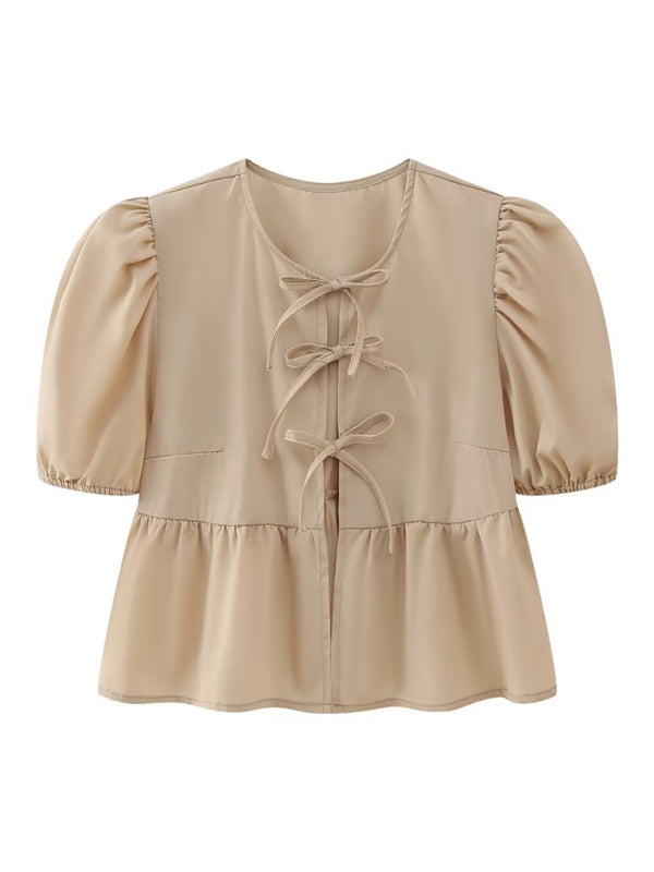 Arabella New Women's Hottie Fashion Slim Fit Strappy Puff Sleeve Short Sleeve Shirt Top
