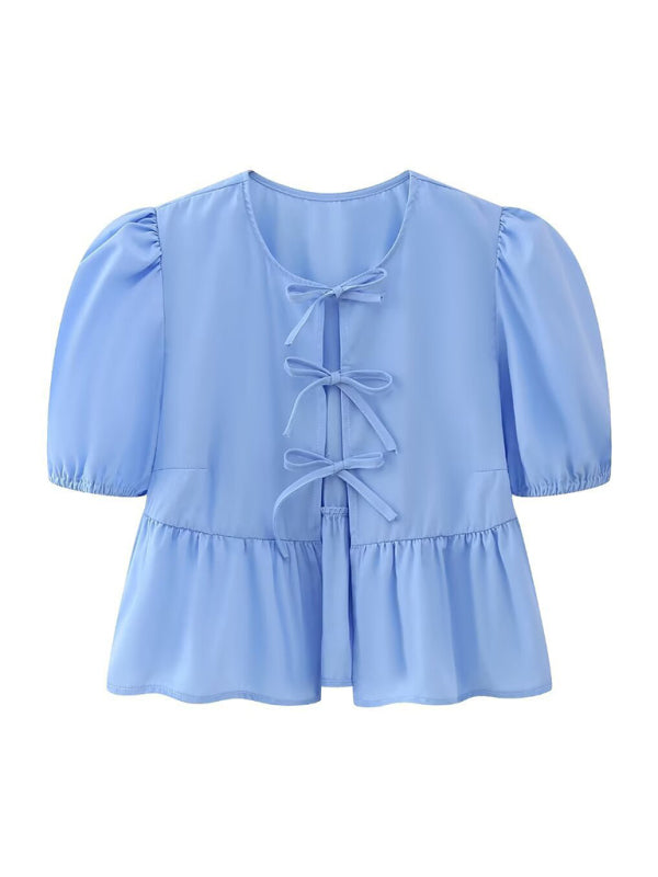 Arabella New Women's Hottie Fashion Slim Fit Strappy Puff Sleeve Short Sleeve Shirt Top