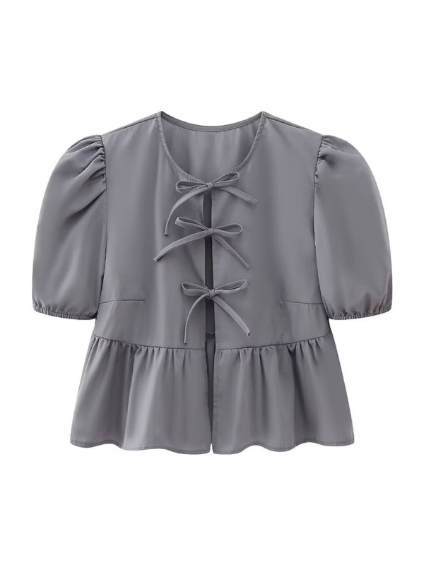 Arabella New Women's Hottie Fashion Slim Fit Strappy Puff Sleeve Short Sleeve Shirt Top