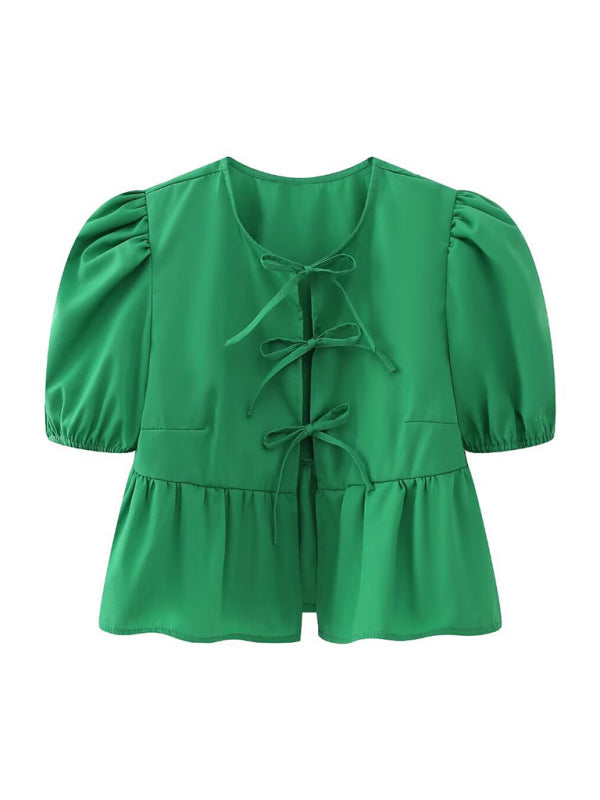 Arabella New Women's Hottie Fashion Slim Fit Strappy Puff Sleeve Short Sleeve Shirt Top