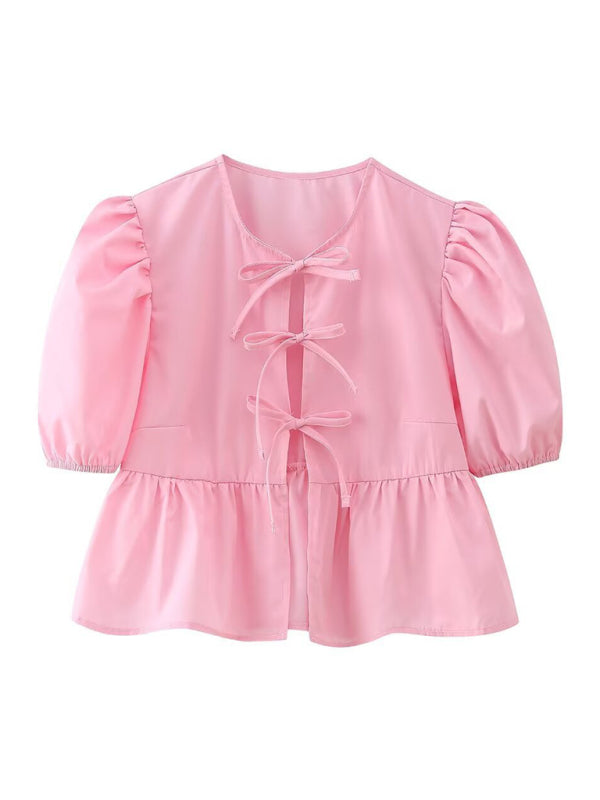 Arabella New Women's Hottie Fashion Slim Fit Strappy Puff Sleeve Short Sleeve Shirt Top
