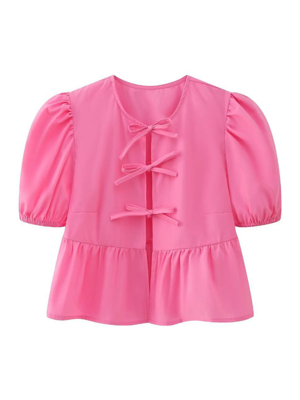 Arabella New Women's Hottie Fashion Slim Fit Strappy Puff Sleeve Short Sleeve Shirt Top