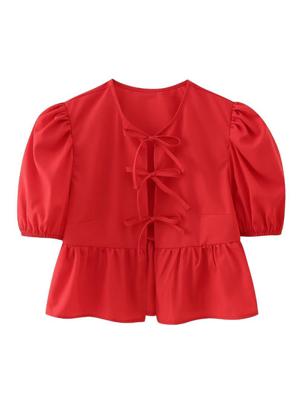 Arabella New Women's Hottie Fashion Slim Fit Strappy Puff Sleeve Short Sleeve Shirt Top