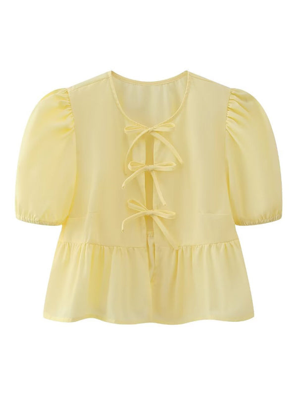 Arabella New Women's Hottie Fashion Slim Fit Strappy Puff Sleeve Short Sleeve Shirt Top