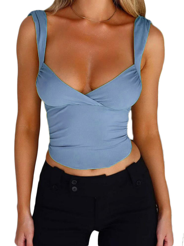 Gwenda Spring And Summer Women's Suspender Cross Large V-Neck Backless Lace-Up Fashionable Top