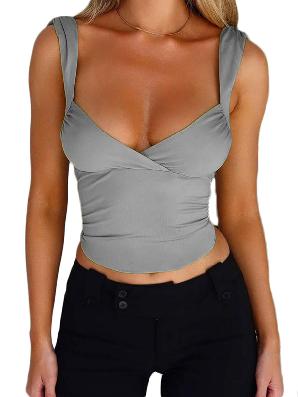 Gwenda Spring And Summer Women's Suspender Cross Large V-Neck Backless Lace-Up Fashionable Top